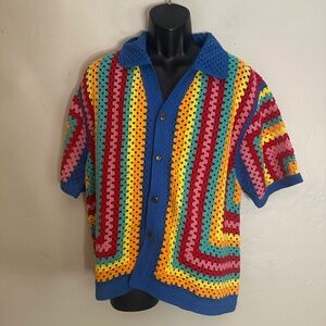 Manfinity Crochet Mesh Short Sleeve Shirt Medium Gently worn 100% acrylic